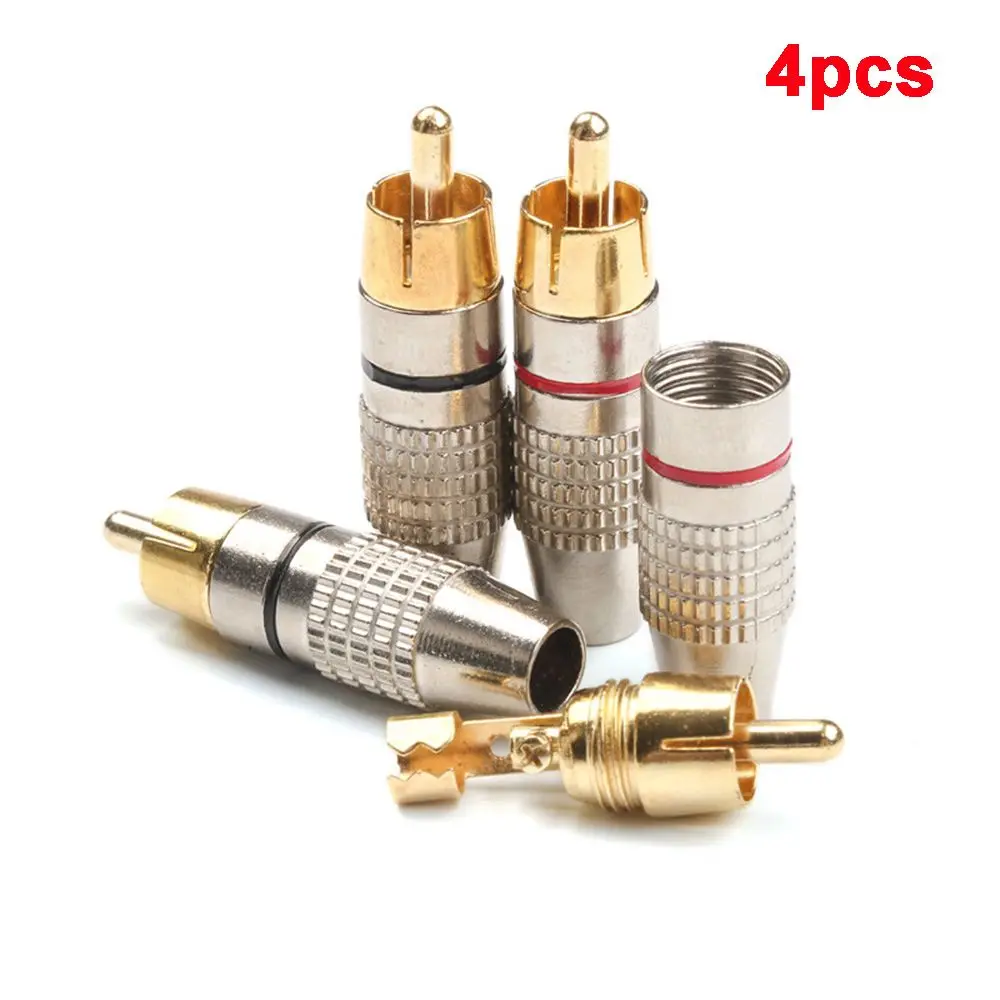 Locking 4pcs Solder-Free Cable Audio Video Connector RCA RCA Male Plug Adapter