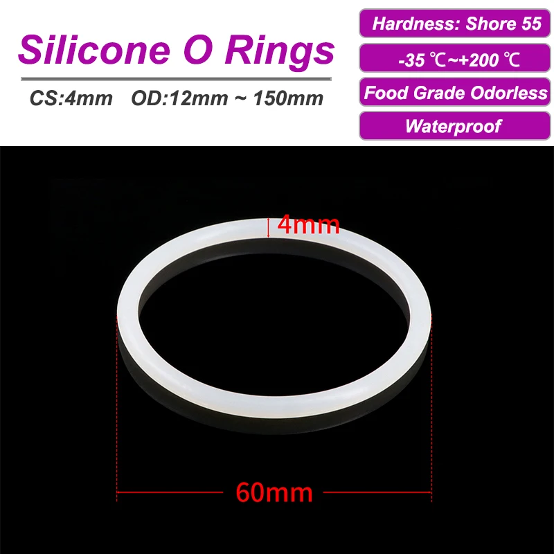 10/50Pcs White Silicone VMQ O-Ring Gasket CS 4mm OD 12~150mm Food Grade Waterproof Washer Silicone Rubber Sealing Gasket