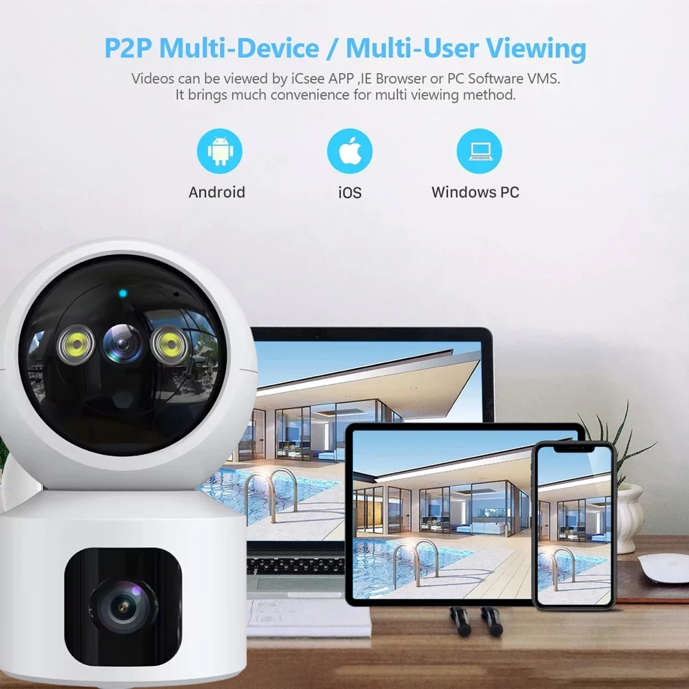 Jaxcam WiFi 4K 8MP Dual Screen WiFi IP Camera Indoor Two Way Audio IP Wireless CCTV Video Surveillance Mini Baby Monitor