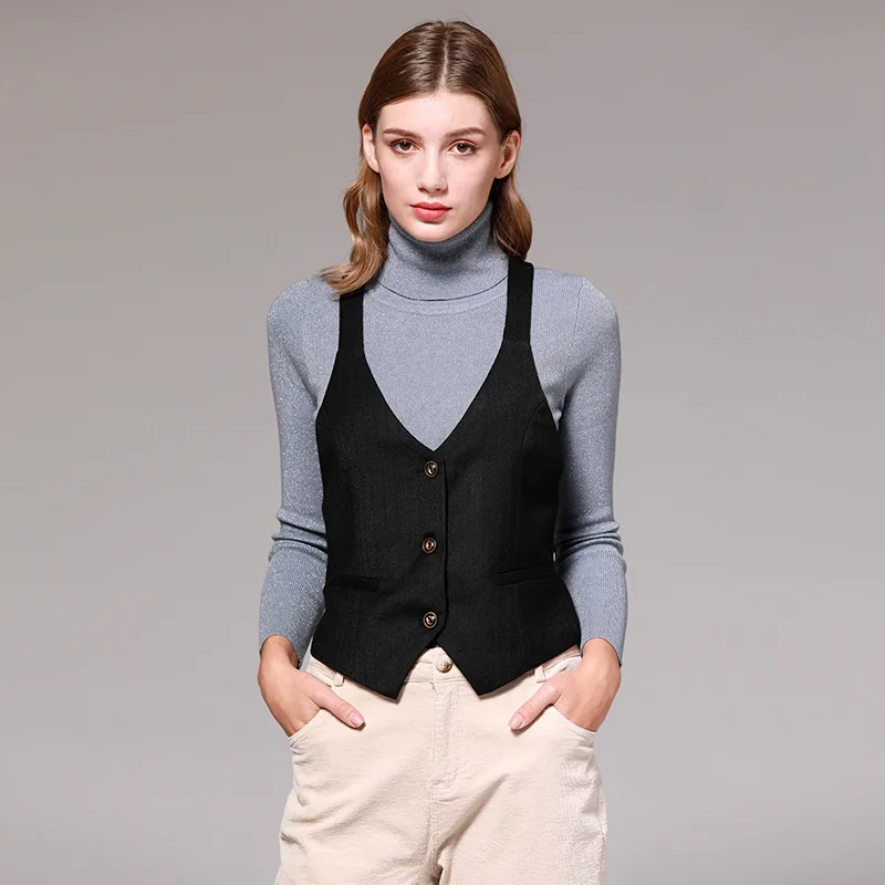 

Модный облегающий жилет на одной пуговице. Женская модная верхняя одежда. Универсальная подкладка для поездок на работу. Оригинальный дизайн. Полиэстер.