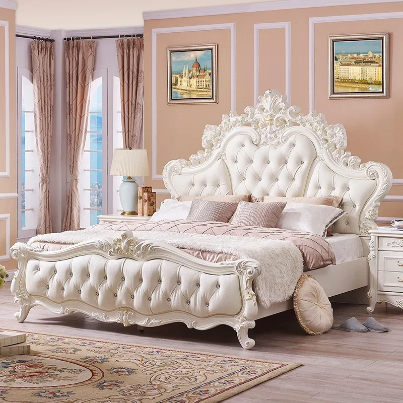 

White Fashionable Bed Ltalian Style Quality Twin Princess Confortable Bed Master Bedroom Classic Wedding Cama De Casal Furniture