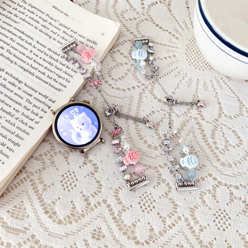 Cartoon Fish Bead Strap for Samsung Galaxy Watch 7 6 5 4 Active 2 Colorful Crystal Bracelet for Huawei Watch GT6/5/4 Pro 41/46mm