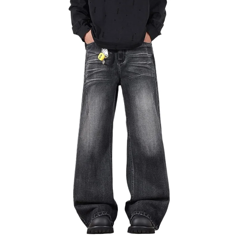 Amerikaanse retro crack-gewassen noodlijdende bliksemvormige uitlopende jeans High Street losse jeans voor zowel mannen als vrouwen herenbroeken