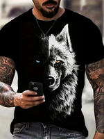 2024 Men's 3D Graffiti Wolf King Pattern T-shirt, Casual Cool Micro Stretch Breathable T-shirt, Outdoor Summer Men's Wear