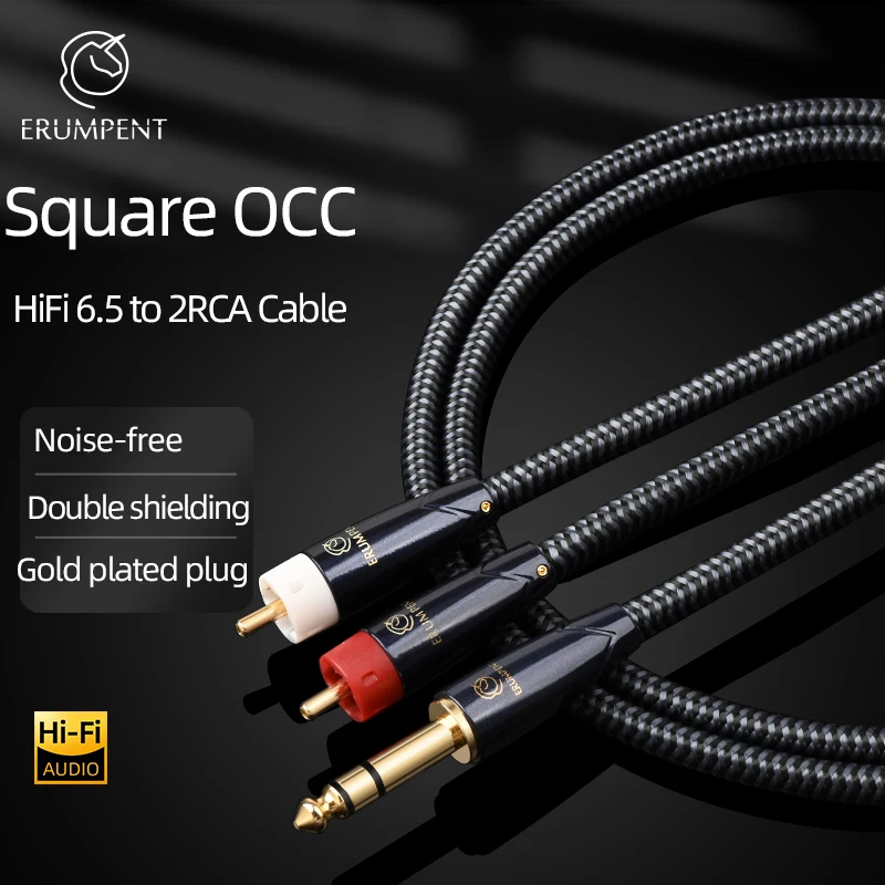 

Audio Cable RCA Jack 6.5 TRS Y Splitter HiFi Stereo 2RCA to 6.5mm RCA Cable Aux for dac Speaker