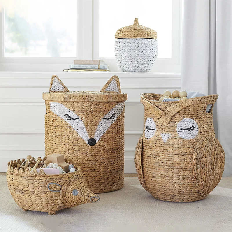 Nordic water hyacinth grass storage basket home children's room toys clothes natural environmental protection dust
