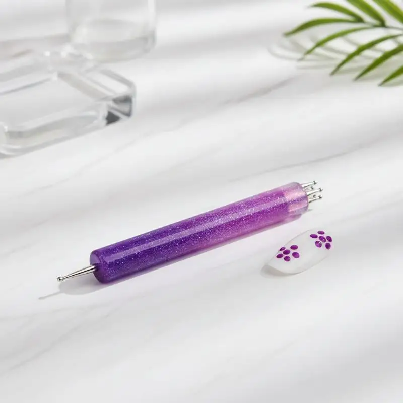 Double End Nail Dotting Pen Five Petal Flower Design Easy Operate Manicure Drawing Tool for Home DIY Nail Art Making