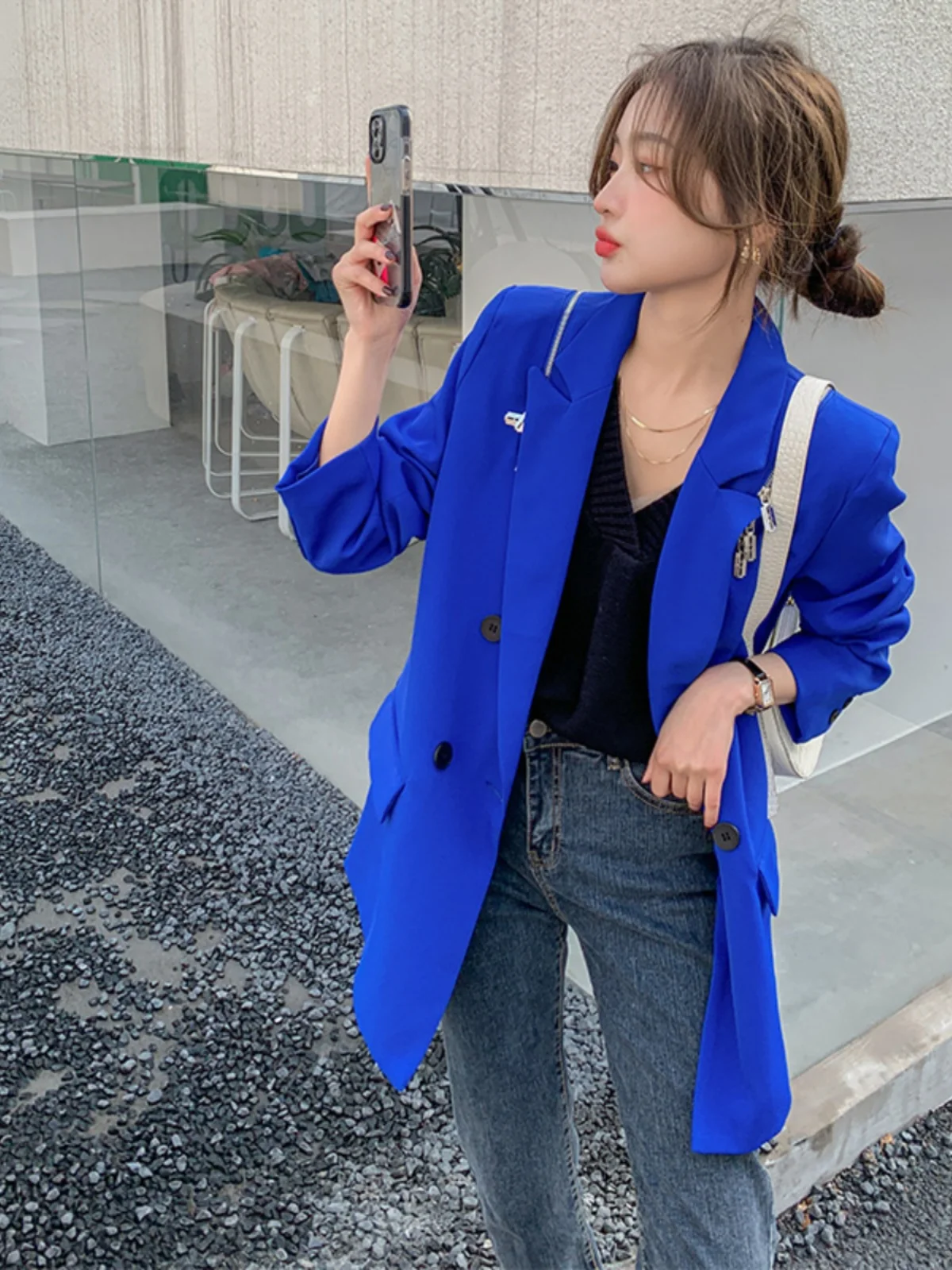 

Klein Blue Design Sensation Women's Suit Jaet Spring Autumn New Sle High-End Feel Street Small Western Wear