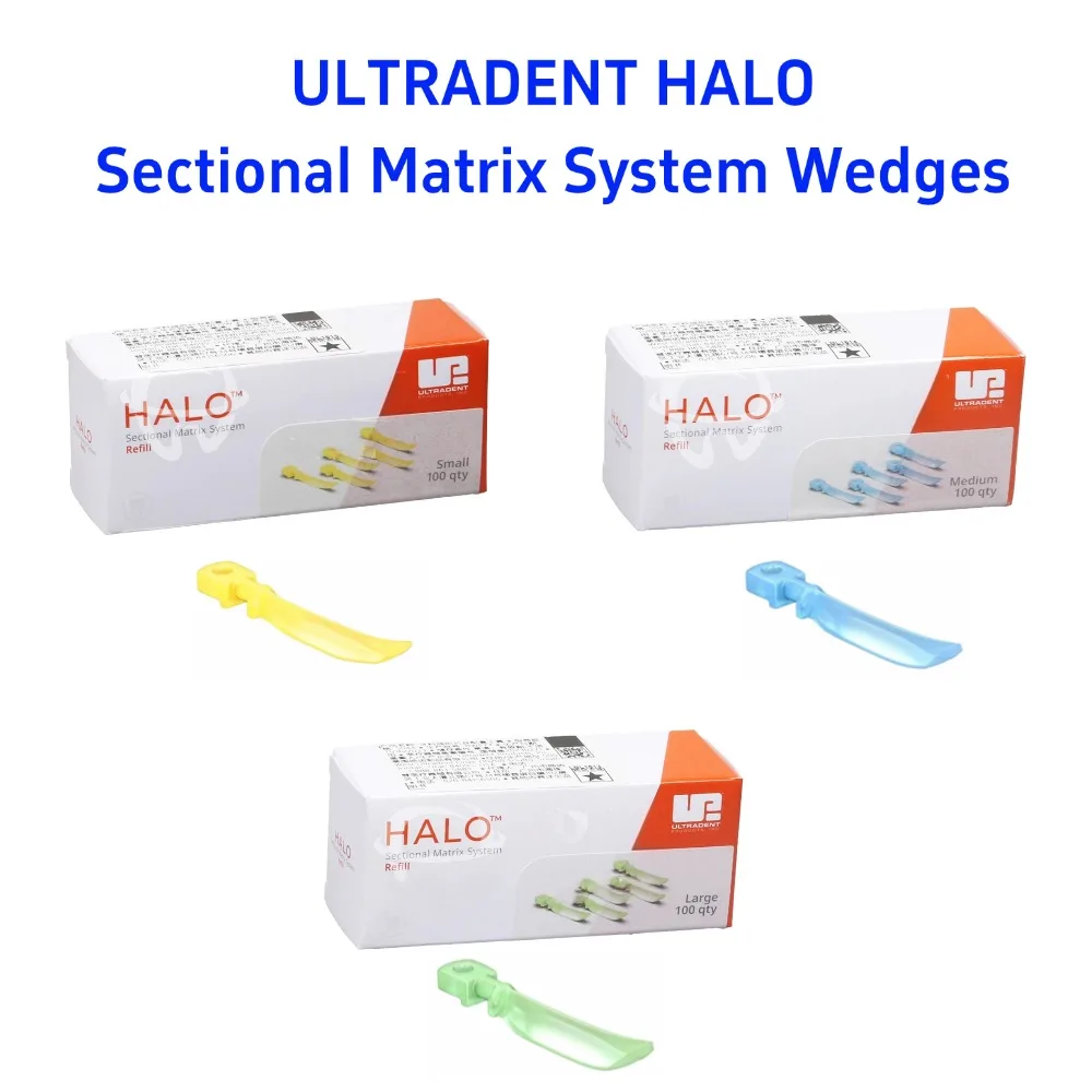 

100 шт./упак. Секционные матричные клинья Ultradent Halo, малые/средние/большие размеры, анатомические стоматологические клинья Halo с полым дизайном