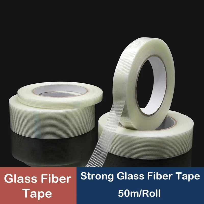 

Strong Glass Fiber Tape Industrial Strapping Packaging Fixed Seal Transparent Striped Single Side Adhesive Tapes 50m/roll