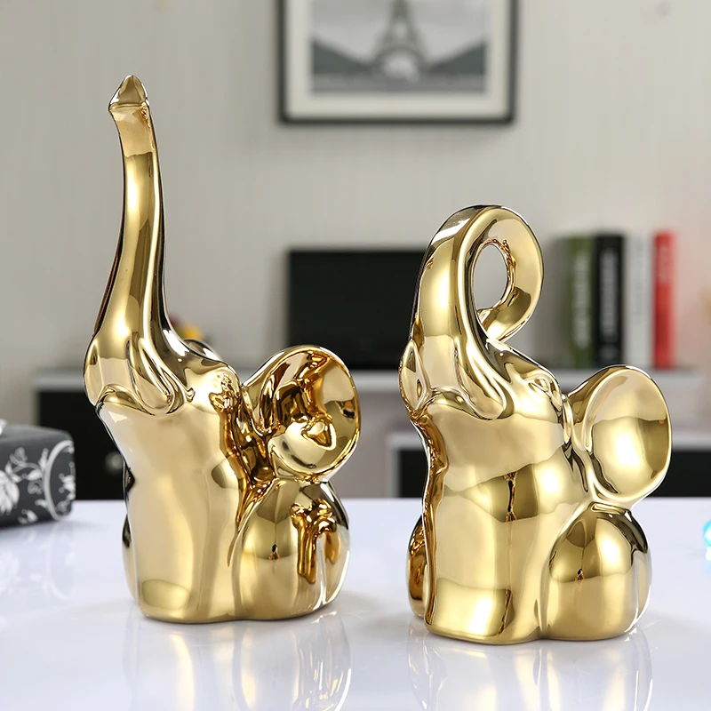 

EXQUISITE GOLD & SILVER CERAMIC ELEPHANT STATUE FURNISHINGS HAND ELEPHANT ANIMAL CRAFTS HOME DECORATION GIFT