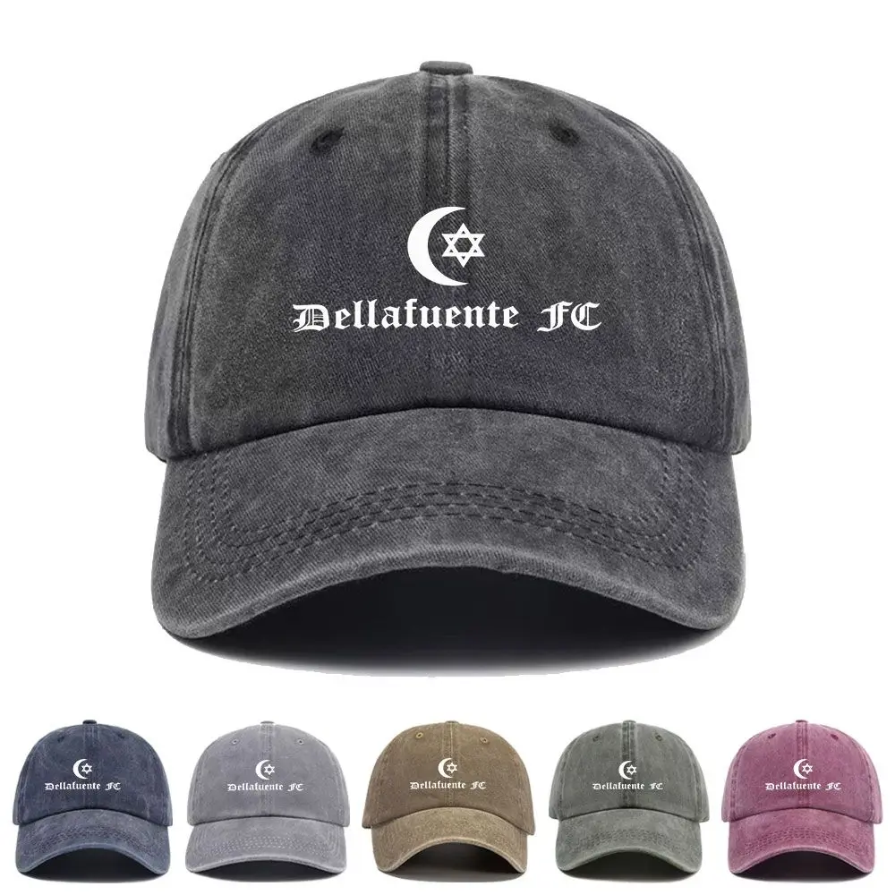 Vintage Washed Baseball Cap Dellafuente FC Print Graphic Unisex Streetwear Casual Trucker Style Summer Cotton Sun Hat