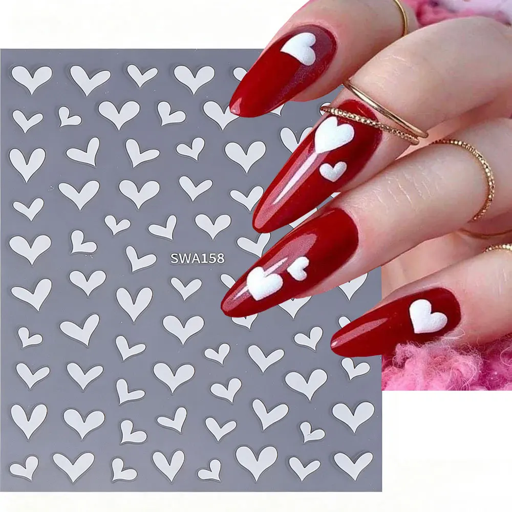 ثلاثية الأبعاد الأبيض القلب عيد الحب مسمار الفن ملصقات مثير الحب القلب مسمار الشارات 8*10 سنتيمتر ذاتية اللصق مانيكير عيد الحب ديكور