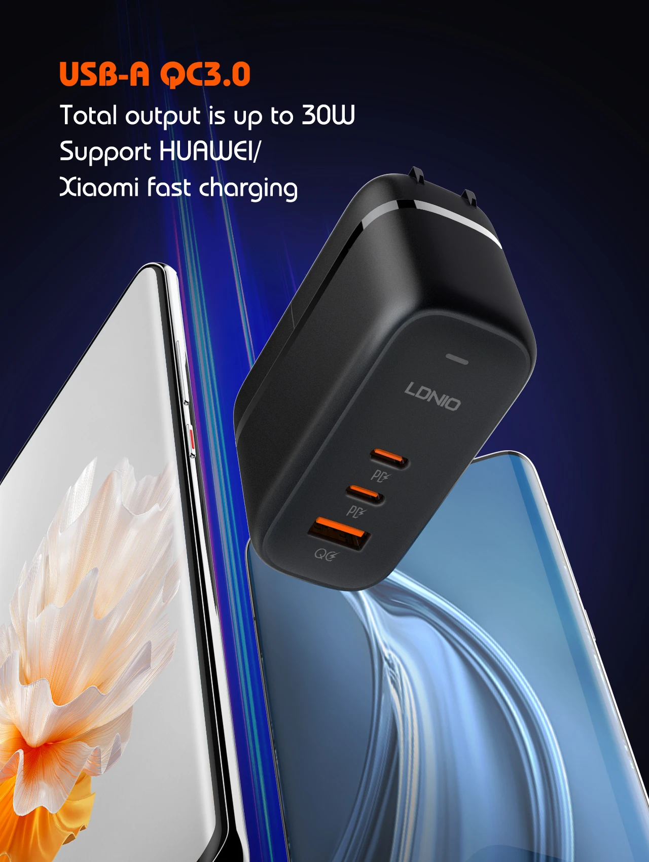 LDNIO 65W GaN USB Type C Multi Travel Power Adapter QC PD PPS SCP 45W Fast Wall Charging For iPhone 15 Galaxy iPad MacBook Air