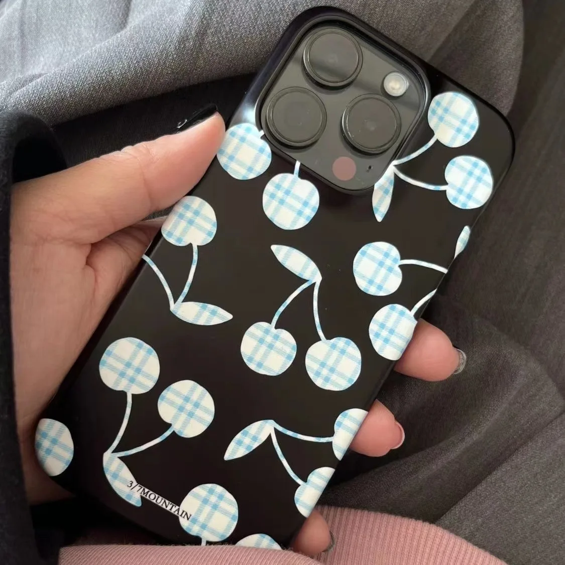 

Cute Korean Girl Heart Cherry Phone Case for iPhone 15 16 promax 11 12 13 Pro Mini X XS 16 Plus Silicone Grid Pattern Cover Y2k