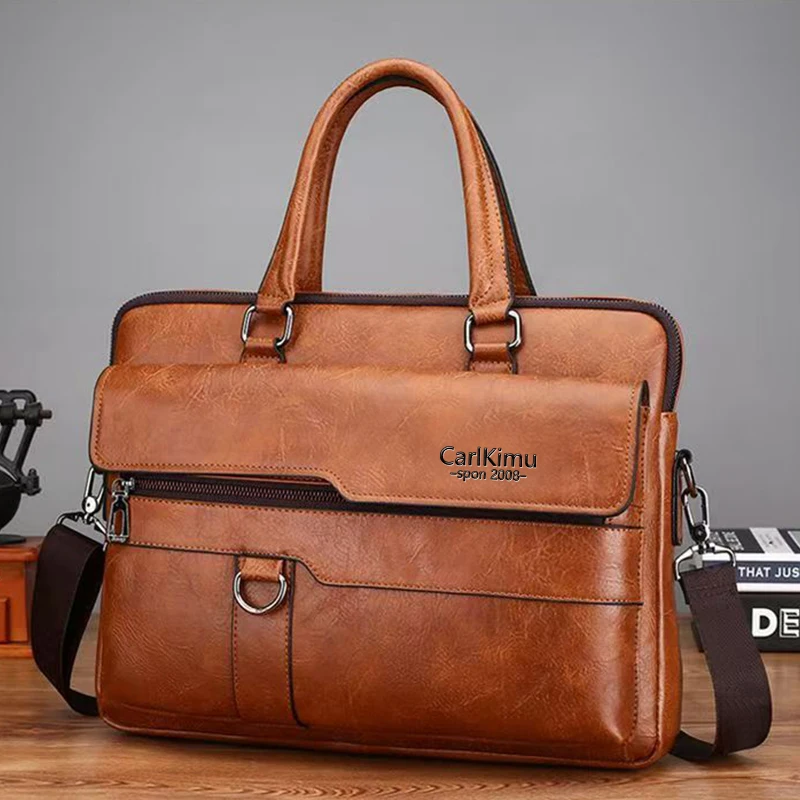 Black Brown Multi Tone Rider Leather Document Bag Double Handles Messenger Bag Fits 14 Inch Laptop Office Travel Essentials