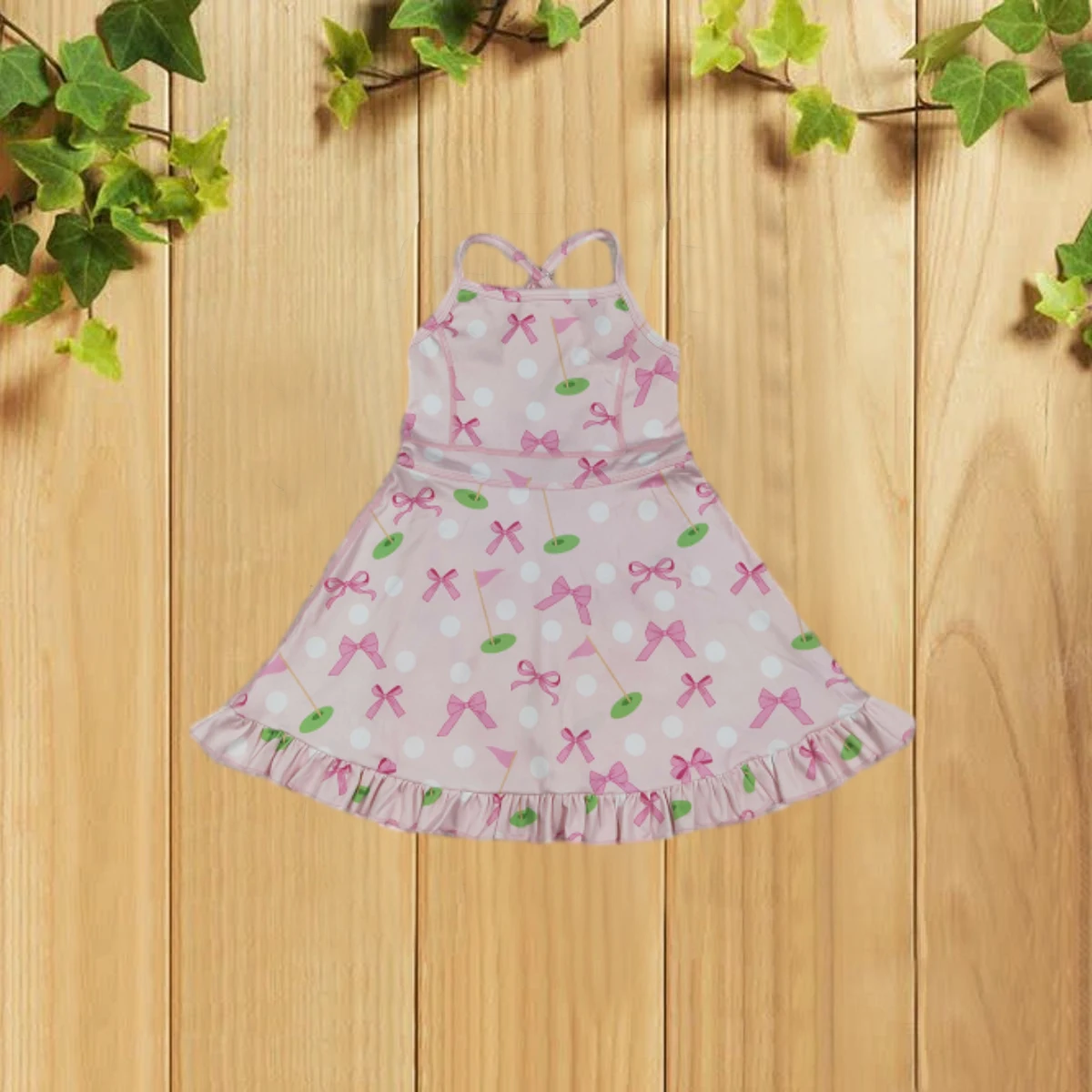 

6,30 GSD2568 розовое детское платье без рукавов с флагом и узлом-бабочкой для гольфа, милая летняя одежда для девочек