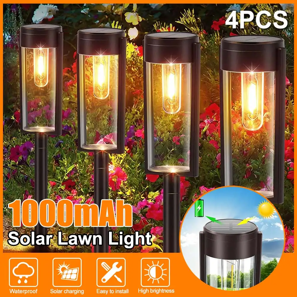 

LED Solar Outdoor Pathway Lights Tungsten Filament Bulb Solar Path Walkway Lighting Waterproof Landscape Yard Lawn Driveway