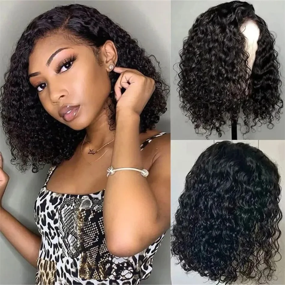 مجعد قصير بوب قبل قطع الدانتيل غلويليس 100% خصلات الشعر المستعار الإنسان على استعداد لارتداء قبل قطعها موجة عميقة البرازيلي 4x4 الدانتيل إغلاق شعر مستعار #1