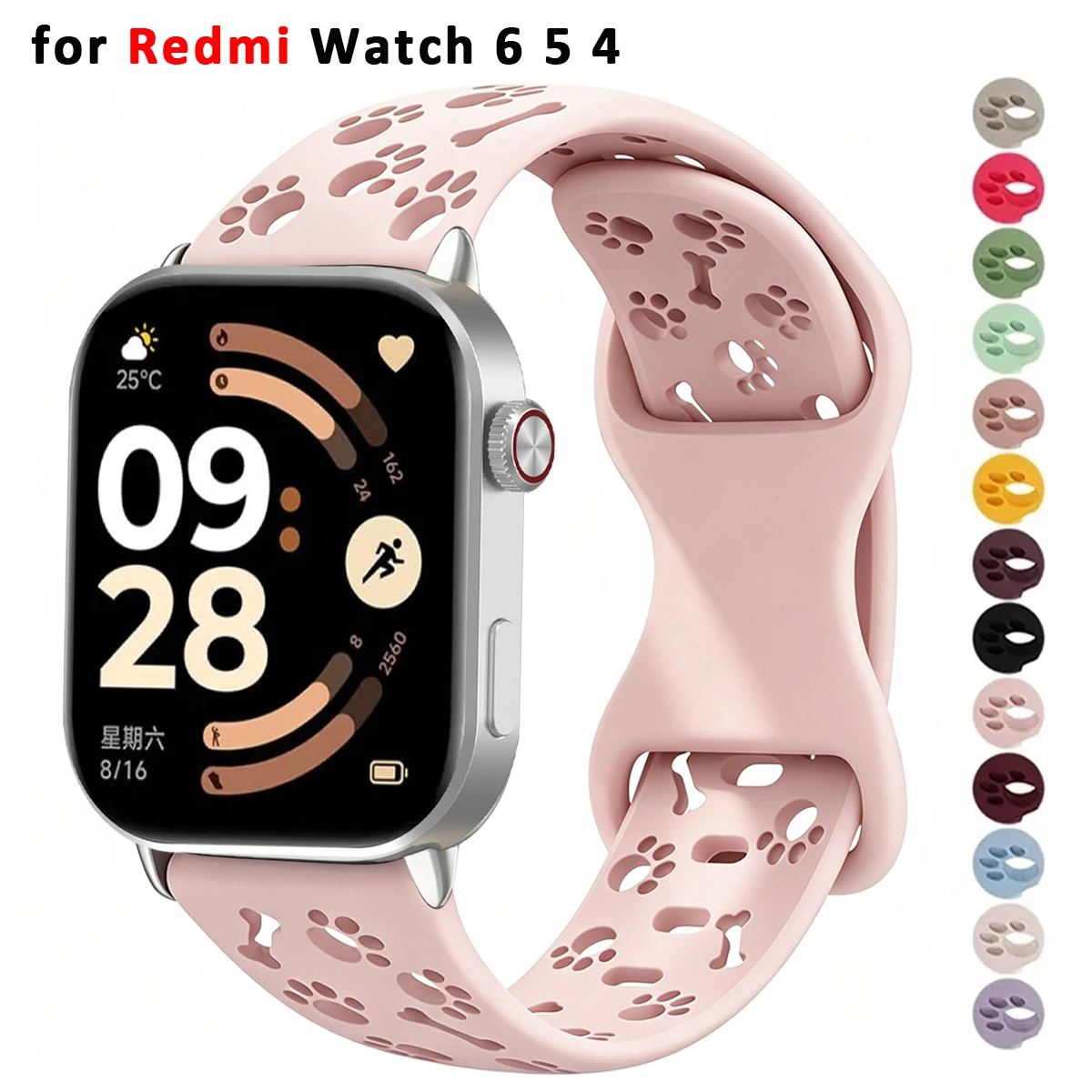 Silikonarmband für Redmi Watch 6 5 4, atmungsaktives Sportarmband für Xiaomi Mi Band 10Pro 9Pro 8Pro, Hundepfoten-Armband
