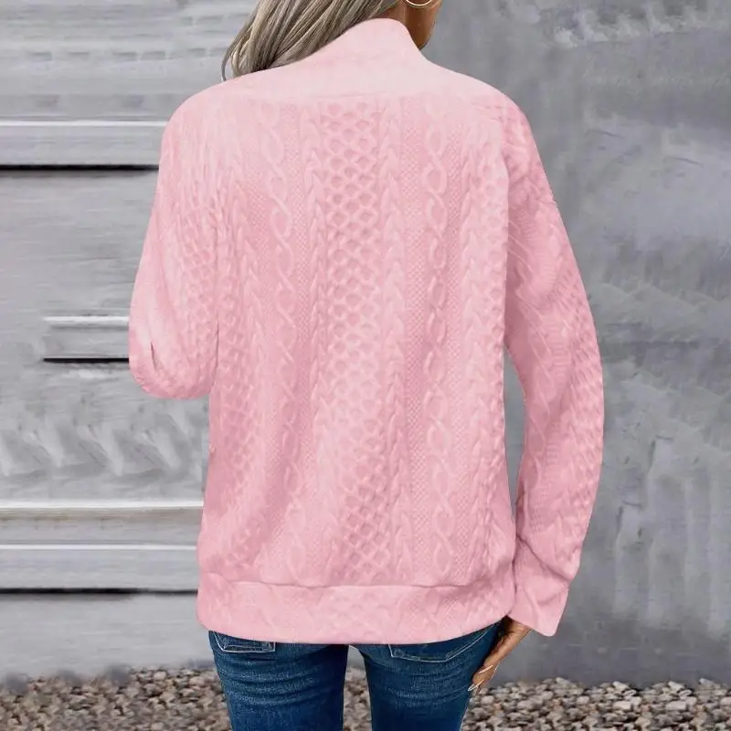 39BC damessweatshirts met gewatteerde opstaande hals, knoopdetail, mouwen, getextureerde, casual losse mode-herfsttrui