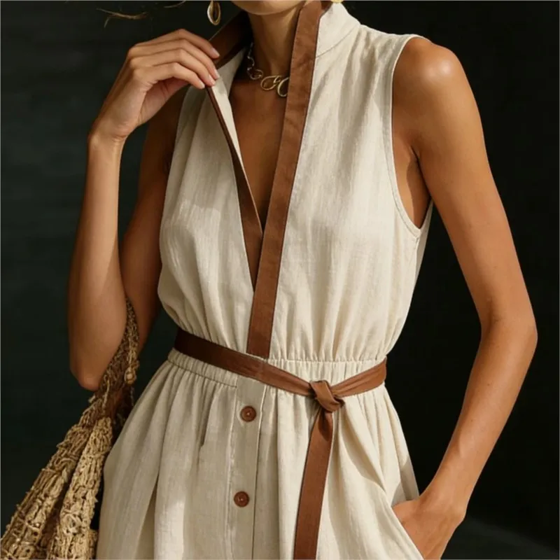 2026 New Summer Women's Jumpsuit With Contrasting Colors Casual Loose Fashionable And Comfortable Simple And Versatile Jumpsuit