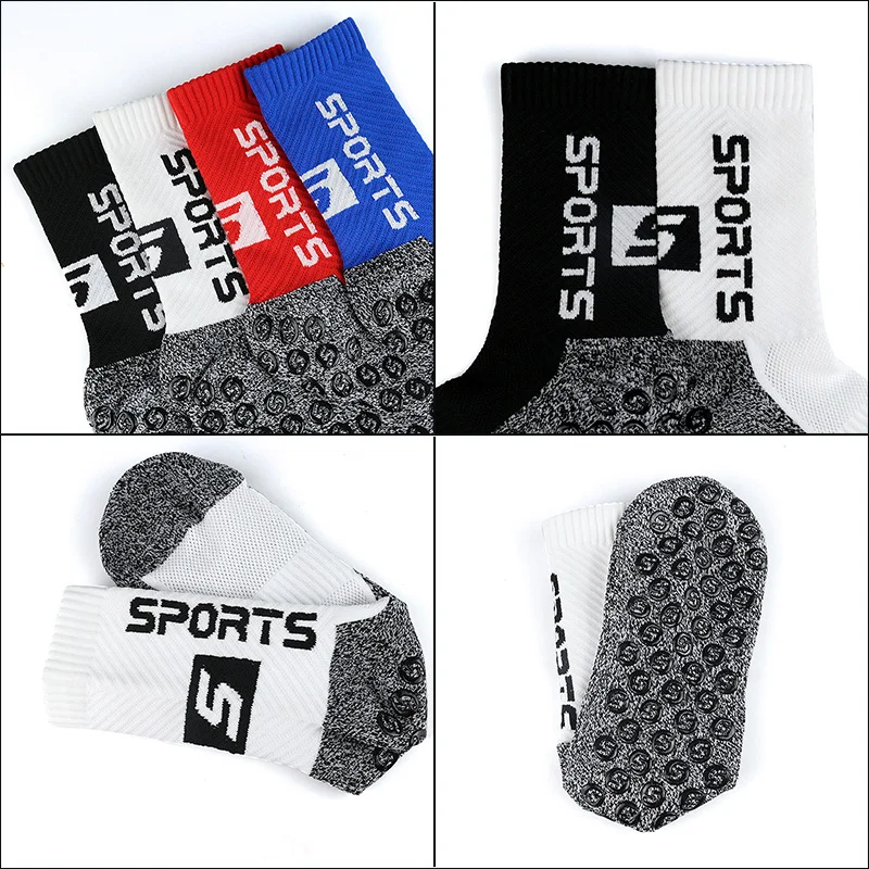 6 Pair/Lot of anti-skid classic sports socks with adhesive points, football socks