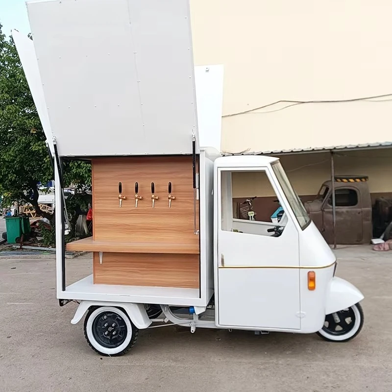 Puesto de comida móvil, tuk tuk, camión de comida, camioneta de helados, Piaggio Ape, camión con vitrina para vinos
