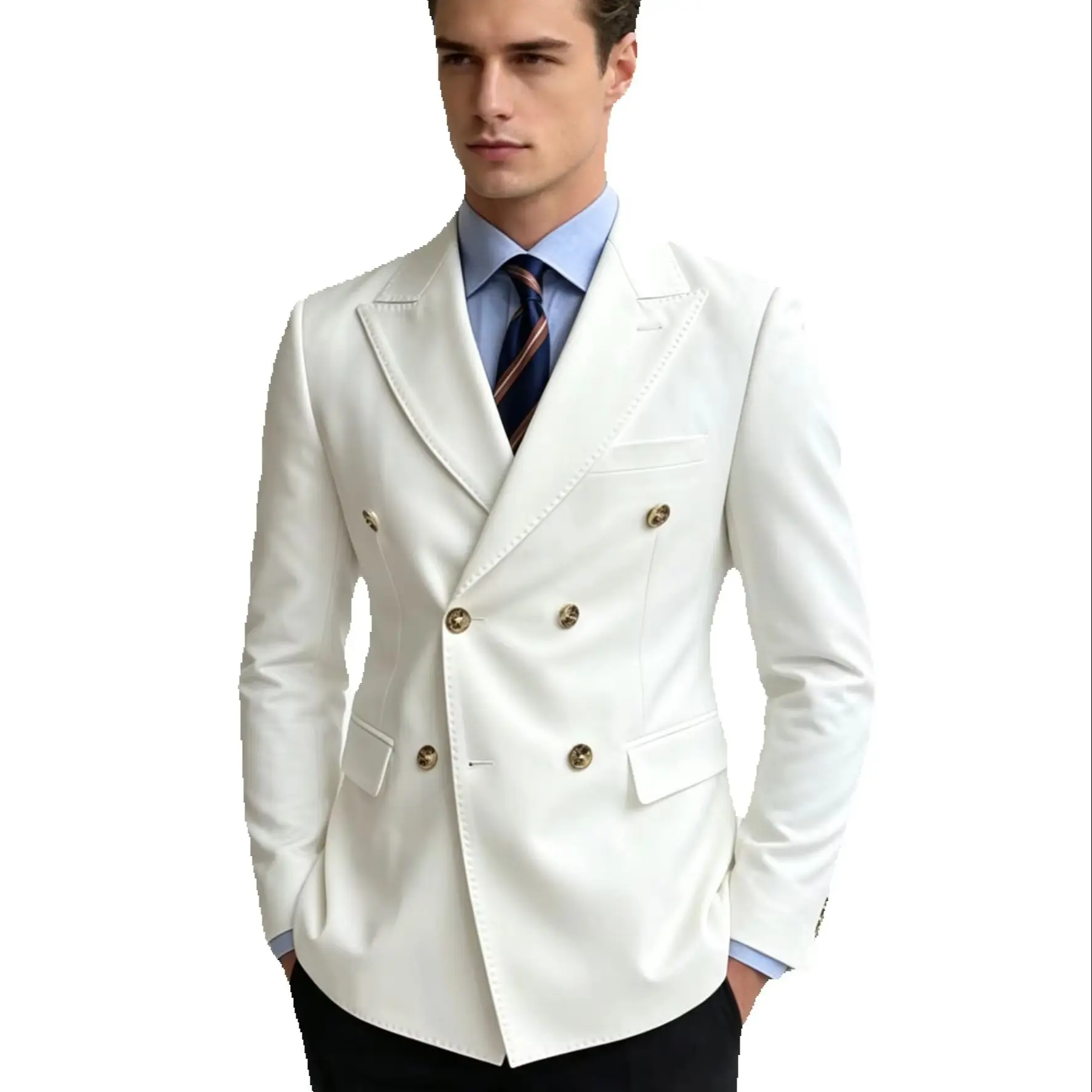

Men's Casual Ivory Blazer Wedding Suit Jacket Peak Lapel Double Breasted Slim Fit Business Formal Dress Sport Coat Outerwear