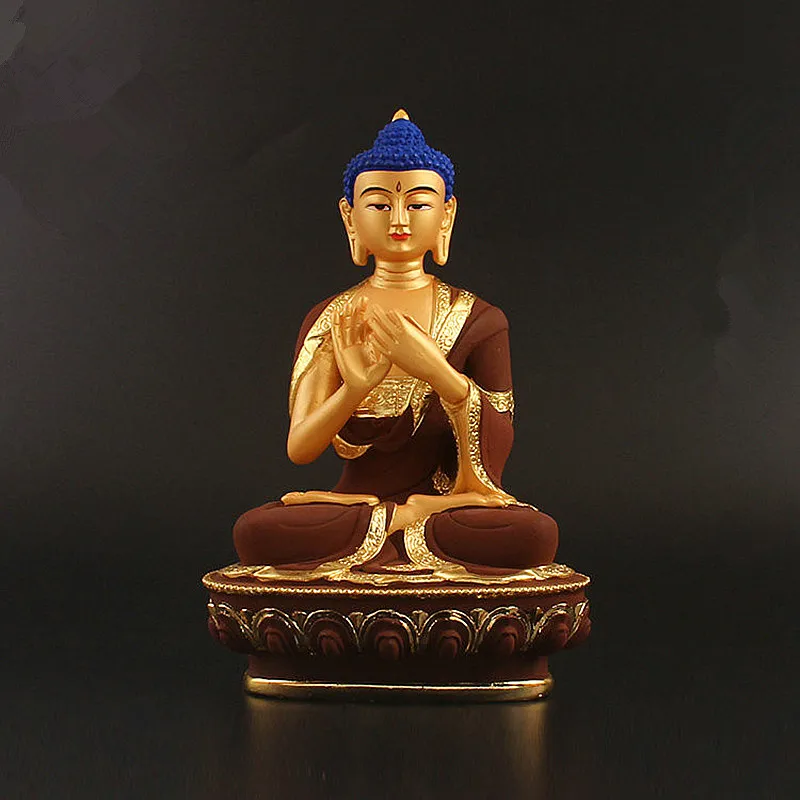 

21cm Brown Colored Plated Gold Rulai Bodhisattva Buddha Statue,Resin Sweeping Demon Home Putting Decoration