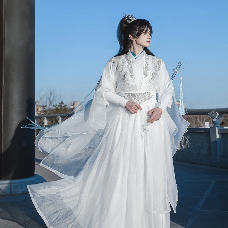 Pakaian Tradisional Hanfu Ksatria Kuno Pria Vintage Kostum Dinasti Han Pendekar Pedang Tradisional Etnis Tiongkok Hanfu Pakaian Halloween