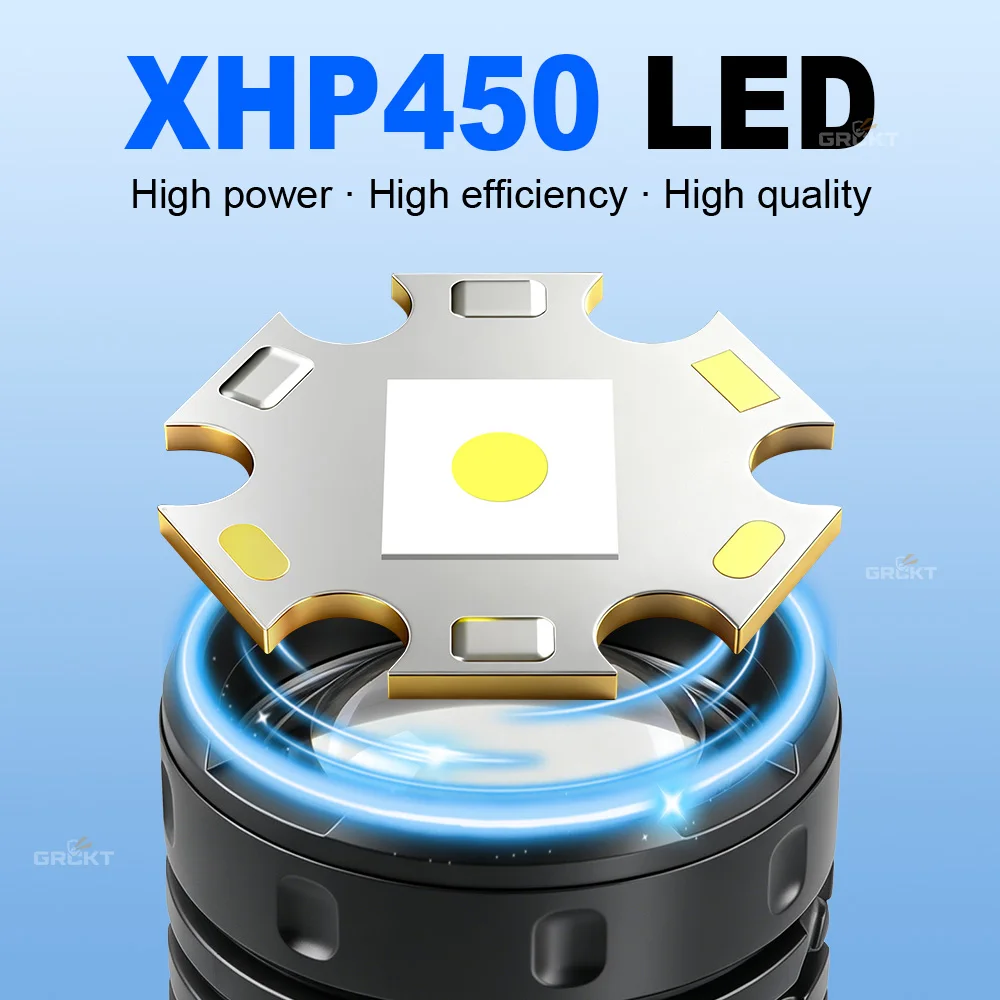 XHP 450 LED Super Bright Flashlights USB Rechargeable Flashlights Waterproof Zoom Fishing Hunting Camping Tactical Torch Lantern
