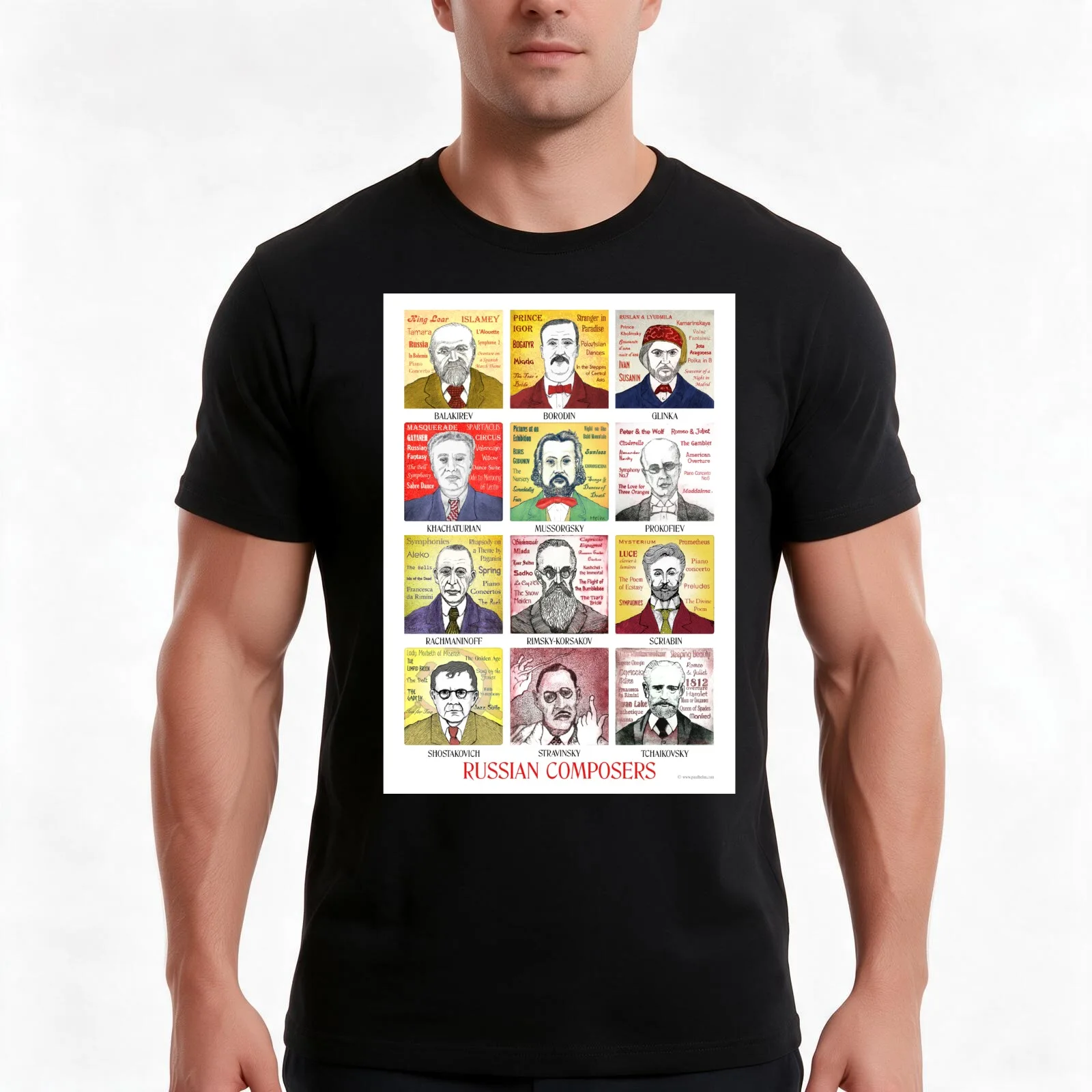 12 Russian Composer Portraits T-Shirt Summer Casual Cotton Tee Oversized Streetwear Tops Vintage Graphic Print 100% Cotton