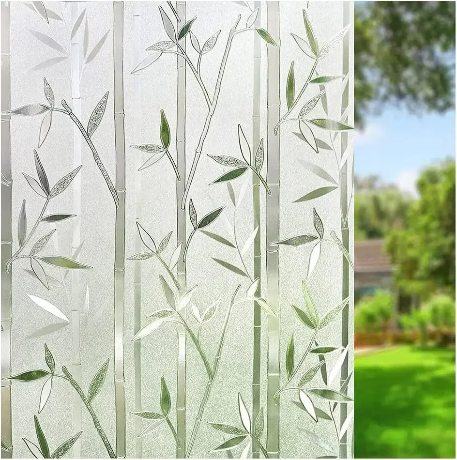 Bamboo Window Film Stained Glass Film Frosted Privacy  Decal Decorative Window Cling No Glue Removable Window Stickers