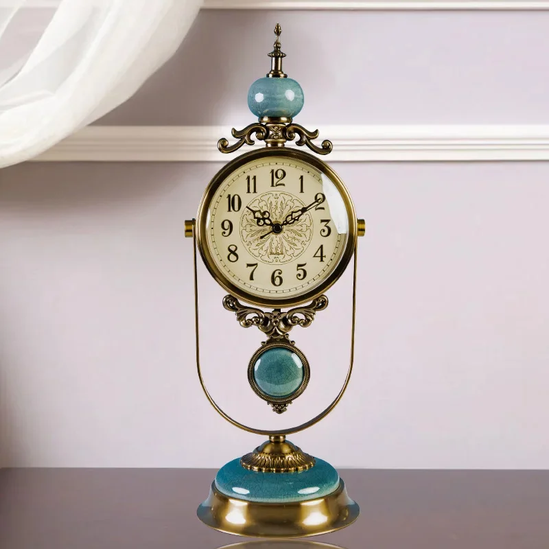 Home Decor 3d Europe Antique Ceramics Desktop Pendulum Clock Metal Mute Desk Table Clocks