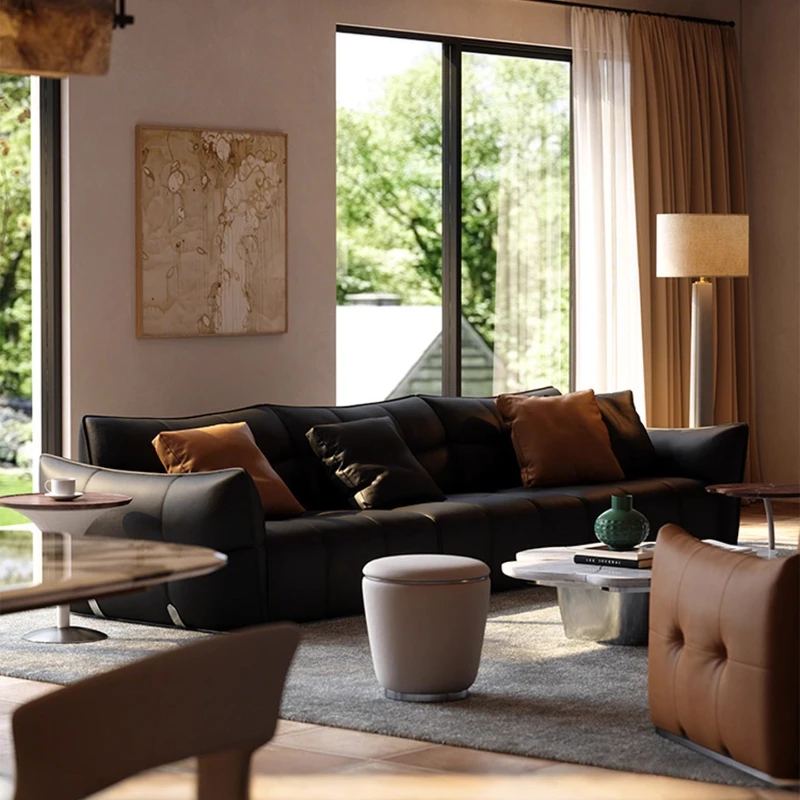 Genuine Leather Modern Sofas Minimalist Luxury Bedrooms Relax Armchairs Sofas Elegant Straight Divani Da Soggiorno Accessories