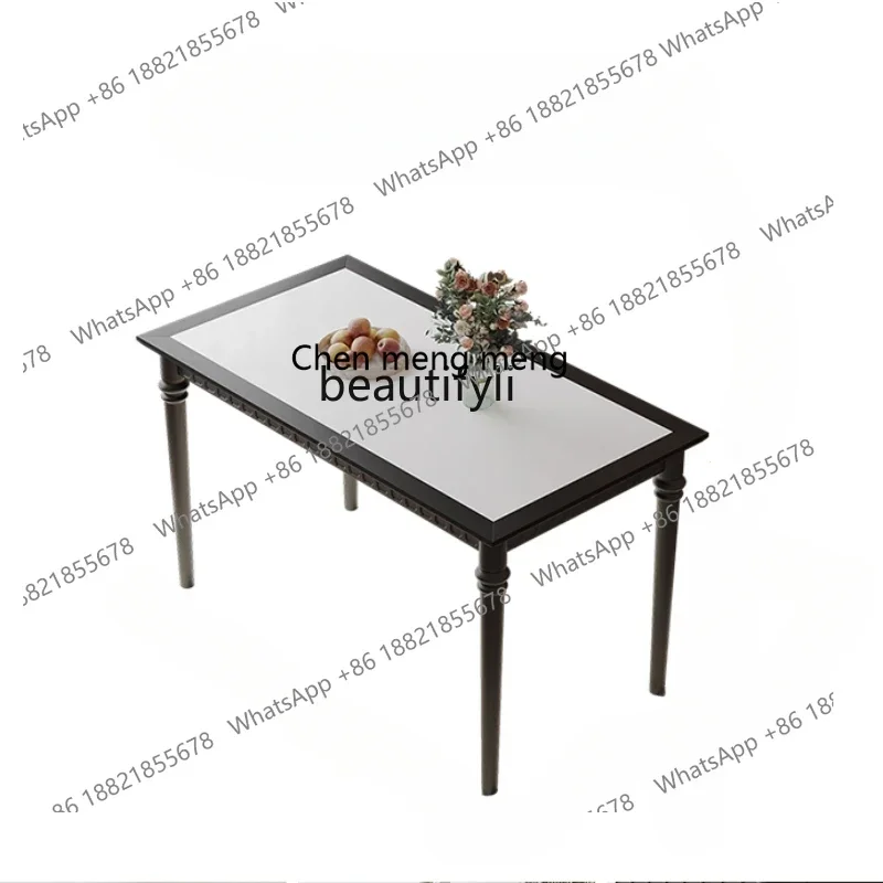 

xz1American Retro Stone Plate Dining Table Home Small Apartment Modern Simple Solid Wood New Rectangular Mid-Ancient Dining Tabl