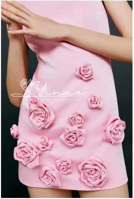 customized Pink Wedding Dress Handmade 3D Flowers Prom Dresses Mermaid Short Style Formal Occasions Vestidos De Fiesta2025