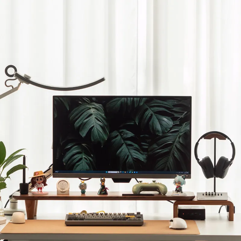 Black Walnut Scalable Monitor Riser Desktop Storage Shelf Solid Wood Screen Elevated Base Desktop Workspace Computer Organizer