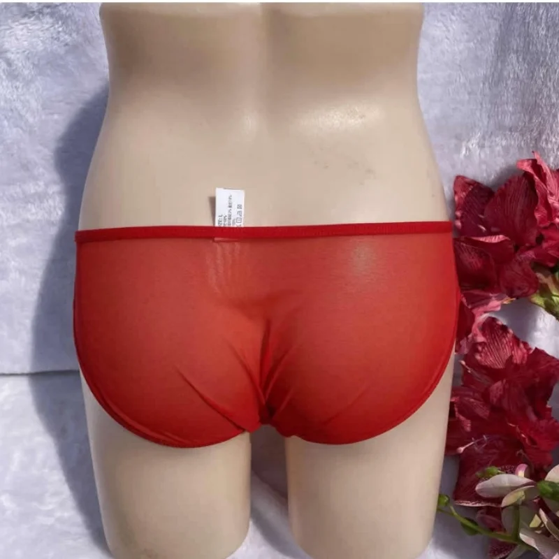 Transparent Sexy Men Lace Briefs Low-Waist Mesh Hollowed Embroidery Underwear Sissy Underpants Cross-dressing Lingerie