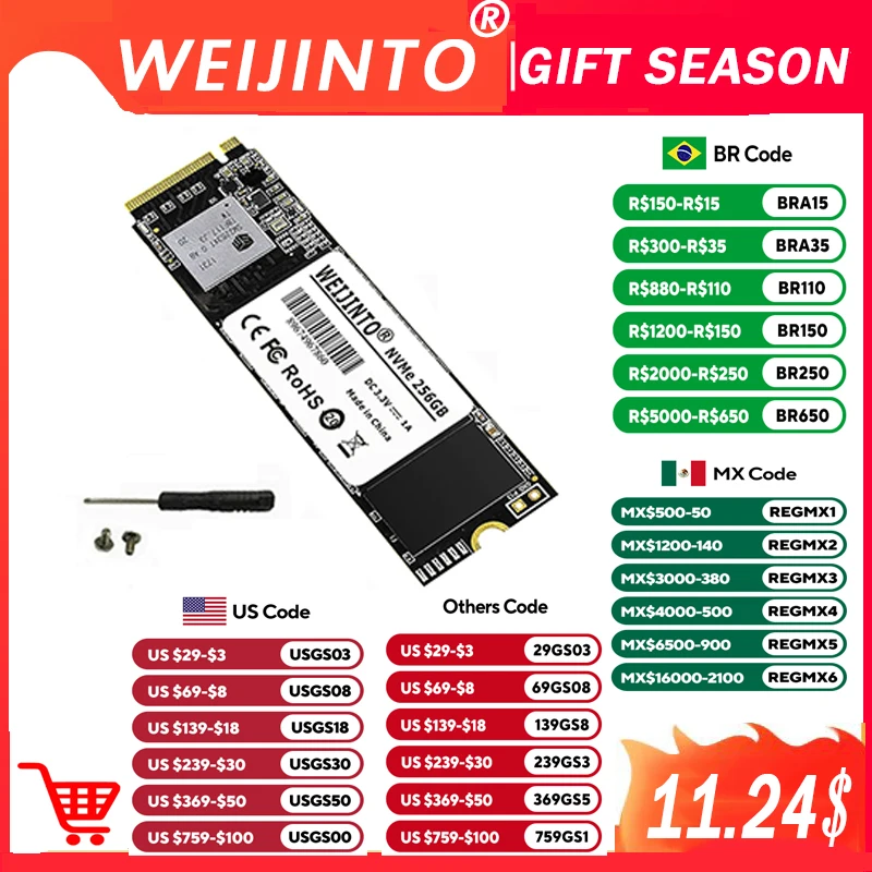 WEIJINTO M.2 NVMe SSD 128GB 256GB 240GB 512GB 1TB 500GB M2 PCIe Drive Internal Solid State Disk for Laptop Desktop