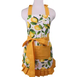 Retro Kitchen Apron Woman Flirty Lemon Cupcake Ruffled Cooking Salon Avental de Cozinha Divertido Tablier Cuisine Pinafore