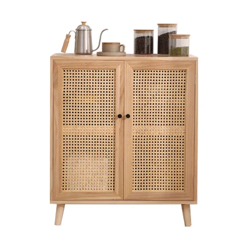 Indonesian Rattan Storage Cabinet Living Room Wood Meal Side Cabinet Multifunctional Kitchen Cabinet Brass Handle Home Furniture