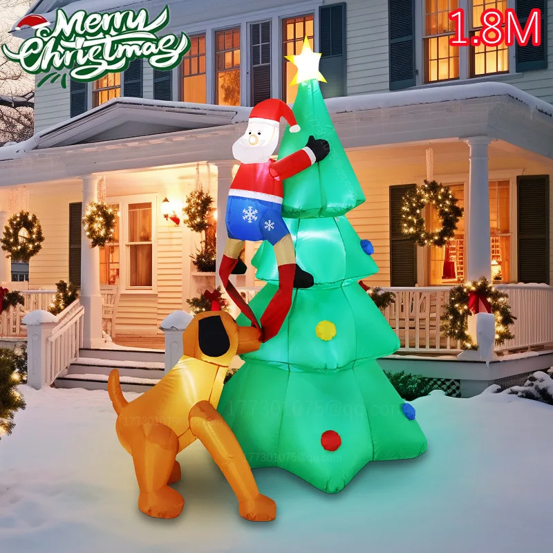 

Рождественская надувная рождественская елка Санта-Клаус и собака Встроенные светодиодные фонари Подходит для внутреннего и наружного газона Украшение двора