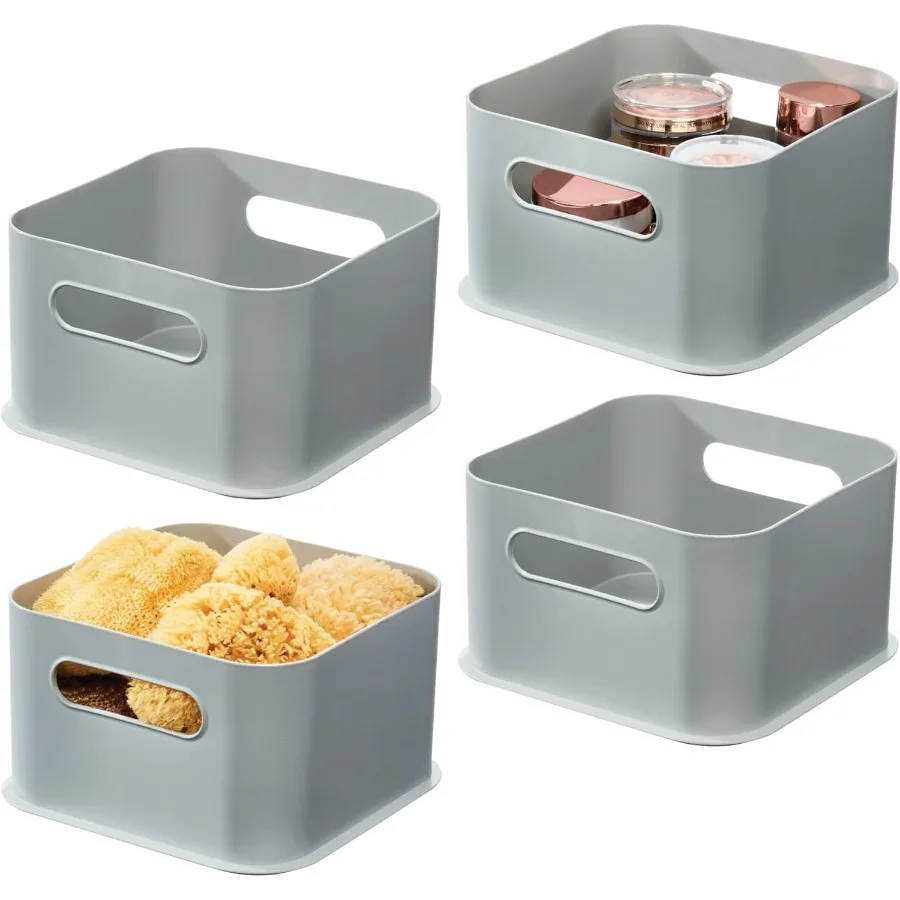 

InterDesign iDesign Storage Bins with Handles Organize Kitchen Bathroom or Home Office Set of 4 Gray