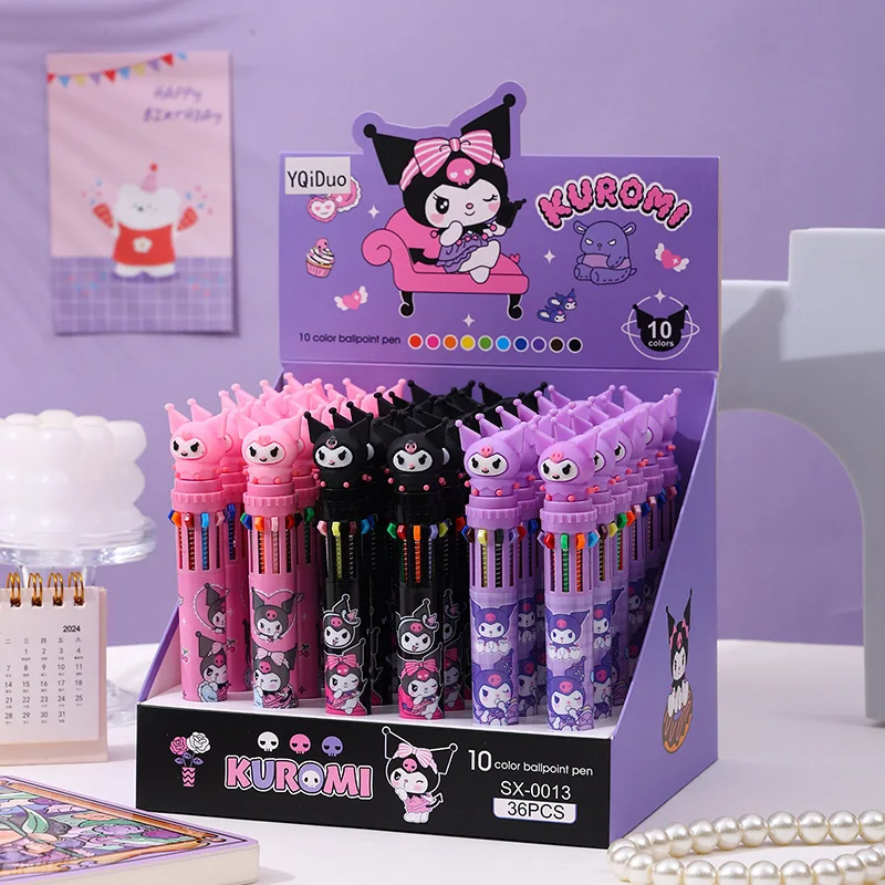 Cartoon Kuromi 10 Colors Ballpoint Pen Student Creativity Write Quick Drying Kawaii Draw Shoe Child Study Supplies Stationery