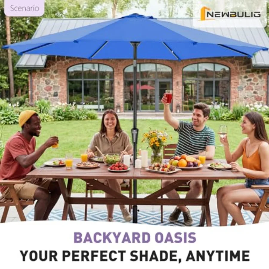 Patio Umbrella, Outdoor Table Umbrellas with Push Button Tilt and Crank, Sturdy Ribs, Waterproof, UV Protection and Fade Resist