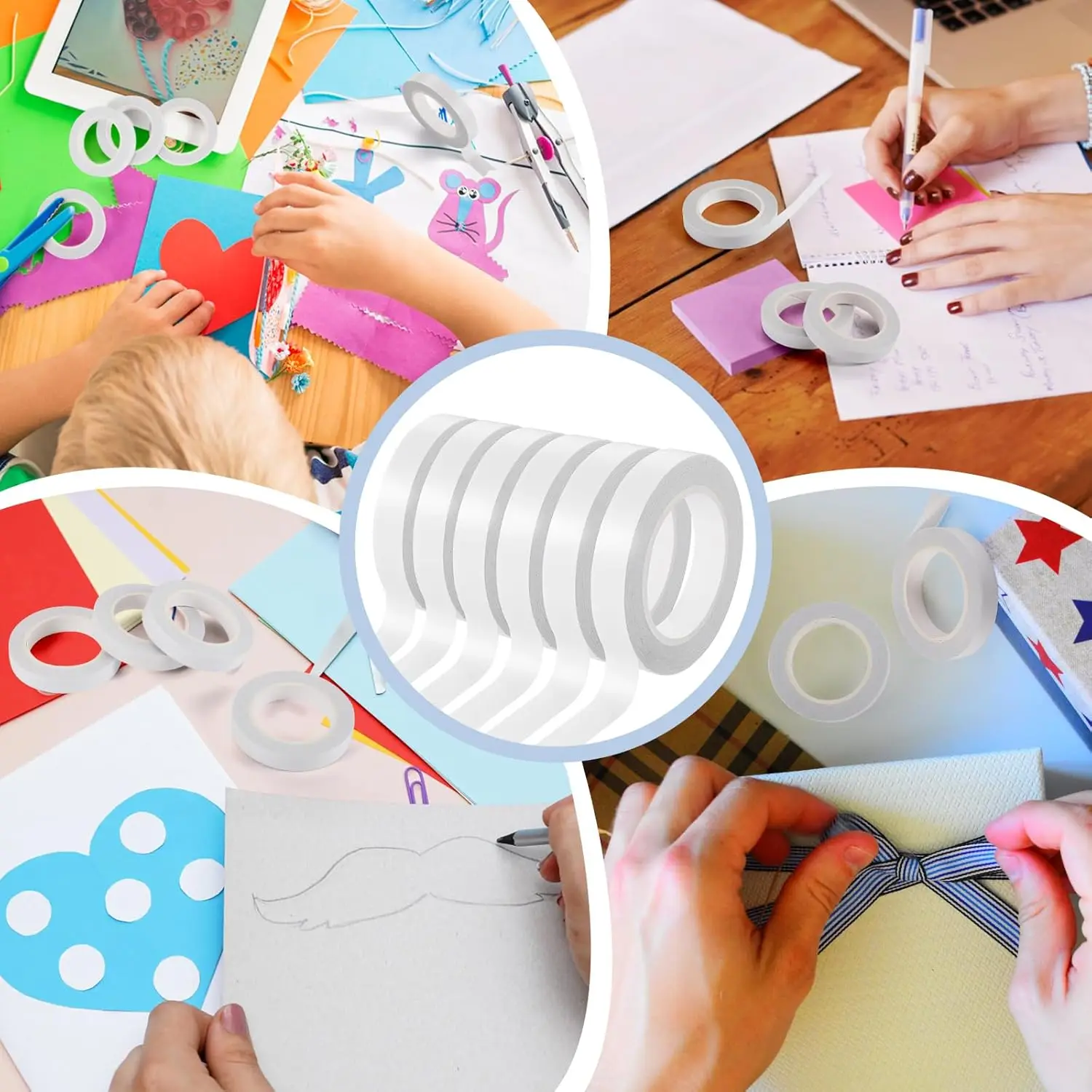 

10M White Ultra-Thin Double-Sided Tape High-Adhesive Super Strong Hand Tearable Tape 5-40mm Wide for Crafting And Packaging