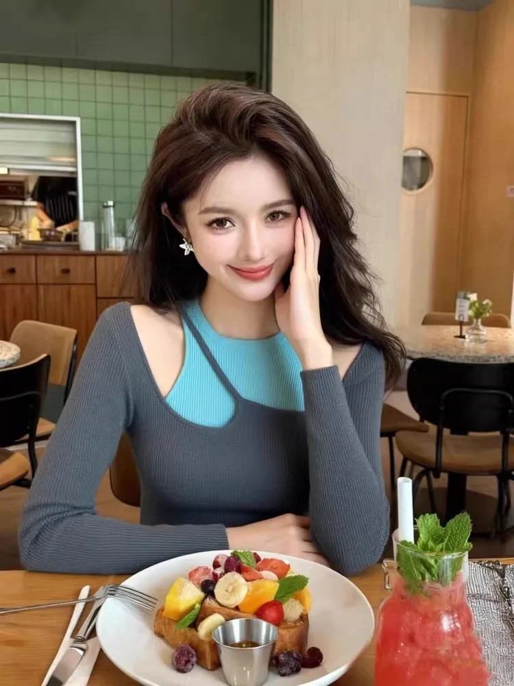 

Американский ретро-стиль, цветной вязаный базовый слой, женская нижняя одежда, осень-зима, уникальный облегающий длинный топ, мягкий вискозный волоконный материал