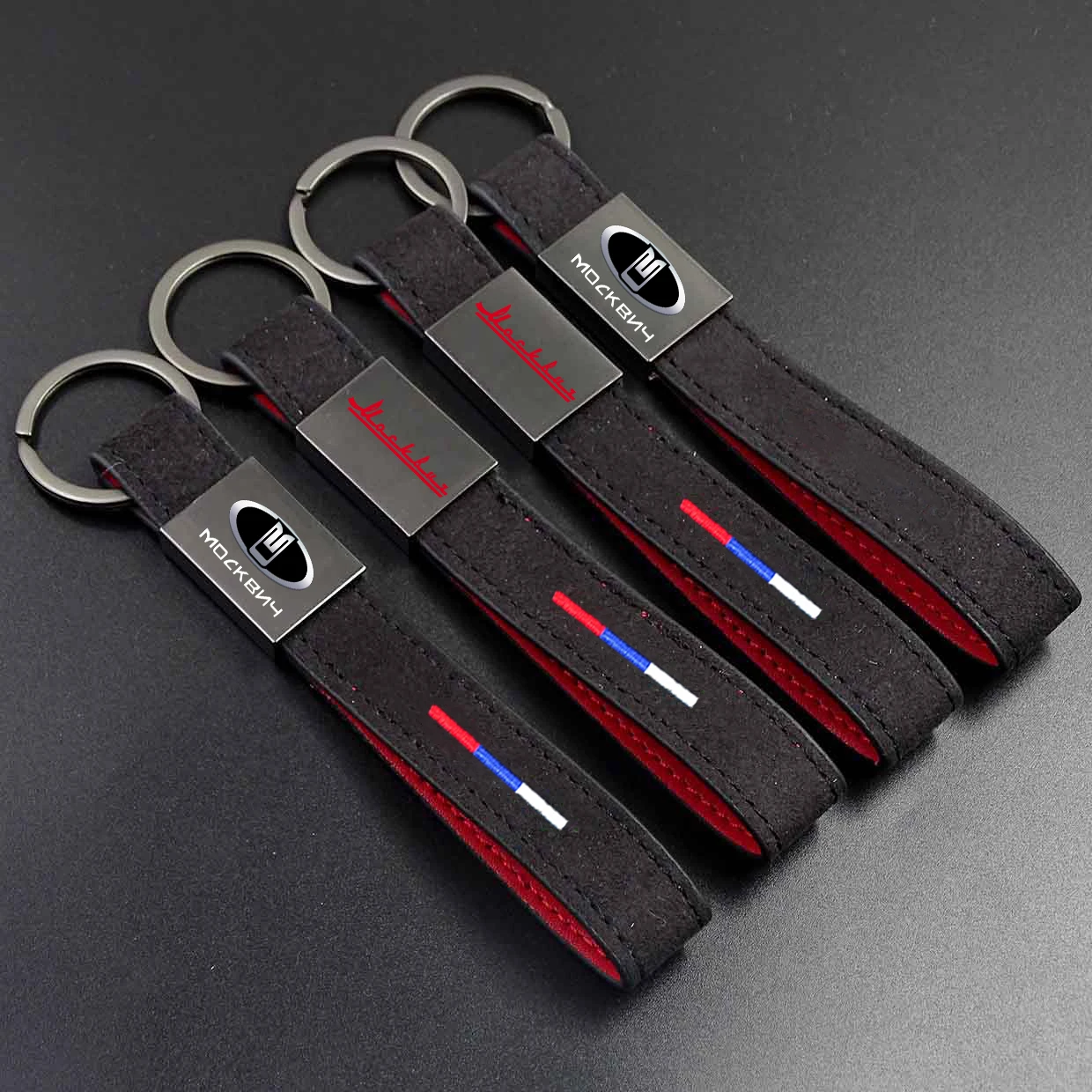 For Alcantara Leather Key Chain Italy Flag Car Embroidery Keyring For For Moskvich Москвич 3 Москвич 3E Москвич 5 Москвич 6